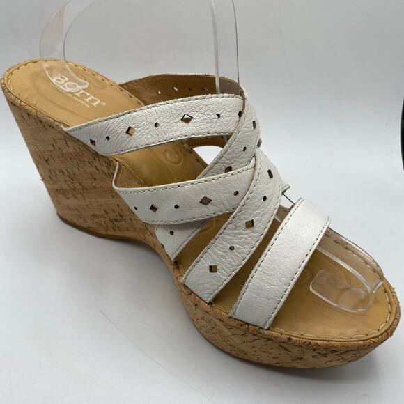 Born White Strappy‎ Cork Wedge Sandals Size 11 - Picture 1 of 9